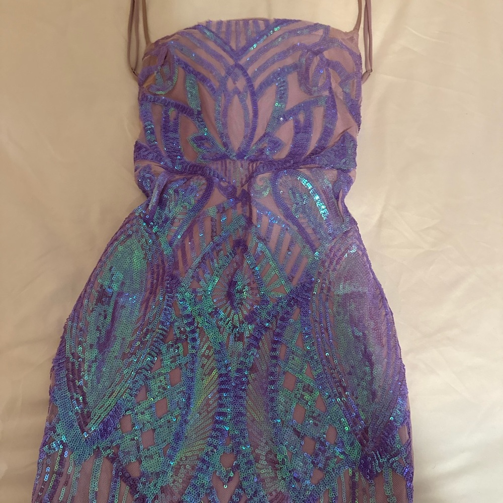 Lucy In The Sky Elegant Purple and Blue Sequin Dress